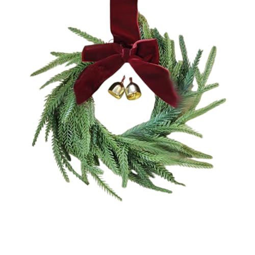 12 Inch Small Red Bow & Leaves Christmas Wreath for Front Door Decoration (Green) - image 1