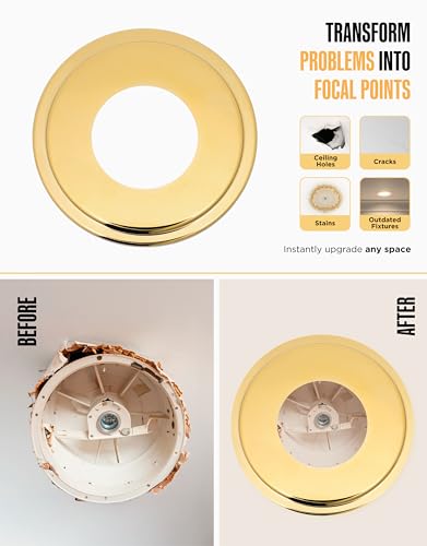 Image of The Can Converter Ceiling Medallion for Recessed Can Light - Home Improvement Decorative Steel Goof Ring & Cover Plate for 4'', 5'' & 6″ Cans, Small Ceiling Medallion for Chandeliers, Polished Gold