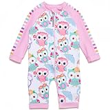 [Mazuliso] ベビー 水着 ラッシュガード UPF50+ UVカット 女の子 ワンピース 等身ジッパー (Owl, 24-36 Months)