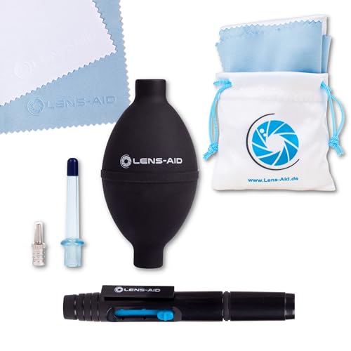 Lens-Aid – Tercer Set de Limpieza– Air Blower Perilla de Aire potente, Bolígrafo Lens-Pen para Limpieza, 5X Paños en microfibra, Ideal para limpiar Lentes, Objetivos, Cámara, Réflex