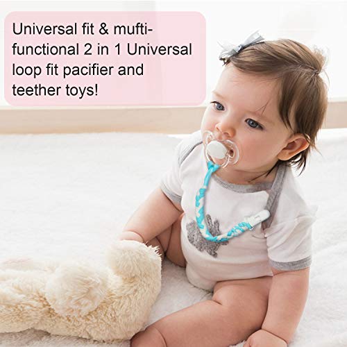 Pacifier Clip for Baby Boys, Baby Holder Leash, Braided Pacifier Holder & Silicone Pacifier Holder, Teether Toy Leash, Baby Shower Gift Set, Easy to Use for Teething Toys (Blue) - Thumbnail 4