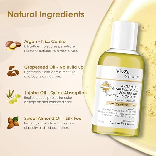 Image of Specialized Low Porosity Hair Oil | Deep Hydration, Frizz Control & Pre-Shampoo Treatment |Argan, Jojoba, Grapeseed & Sweet Almond Oil | 120ml