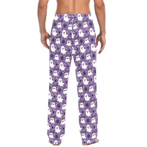 Mens Cotton Pajama Pants Sleep Lounge Pj Bottoms Sleepwear with Pockets Drawstring S Cute Ghost3