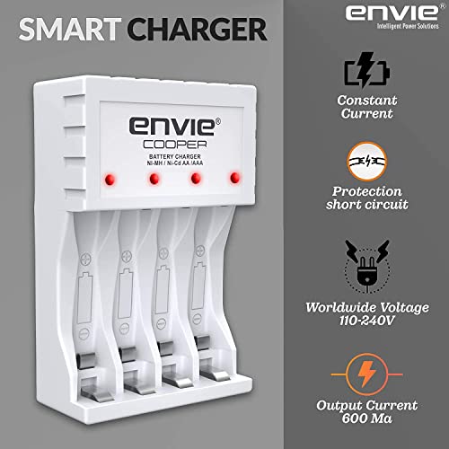 Image of ENVIE (ECR 20MC+2800+1100) Standard Charger ECR 20 MC for AA & AAA Ni-mh /Ni-Cd Rechargeable Batteries | LED Indicator | 600MA Output Current | with 2xAA2800 & 2xAAA1100 Rechargeable Batteries