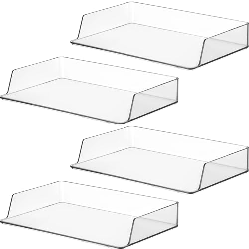 Fuyoooo Papier-Organizer für den Schreibtisch, stapelbar, Kunststoff, Büroorganisation und Aufbewahrung, 24 x 15 x 4 cm, stapelbar, rechteckig, Briefablage für Büro-Schreibtisch (transparent, 4 Stück)