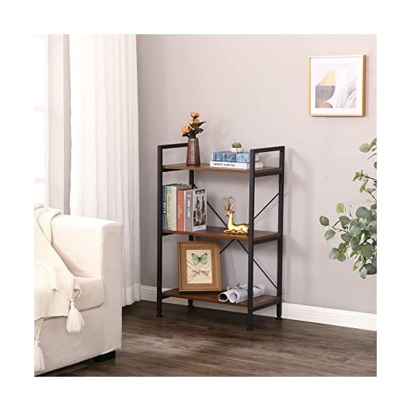 Bewishome 37 h 3 tier bookshelf rustic small book shelf for small spaces brown wooden shelves for bedroom living room and home office 1358 d x 2421 w x 37 h jcj32z  urban country home decor