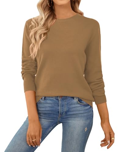 Image of QUALFORT Women's 100% Cotton Sweater, Basic Lightweight Long Sleeve Pullover