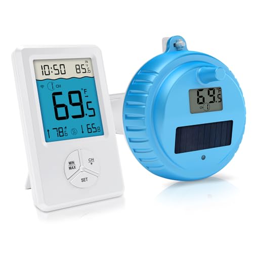 Pool Thermometer Floating Easy Read, Digital Wireless IPX8 Waterproof Thermometer with Indoor Temperature for Swimming Pool, Hot Tub Spa, Cold Plunge, Fish Tanks, Indoor Monitoring