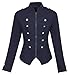 Women Gothic Military Jacket Coats Steampunk Zipper Coat KK464-4 Navy Blue Size S