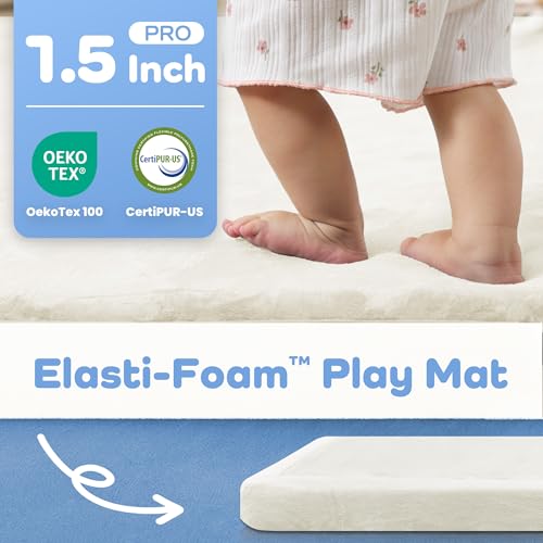 Image of 1.5 inch Thick Padded Baby Play Mat for Floor Tummy Time, Pro Soft Foam Activity Playroom Playmats, Easy Care with Non-Slip Safe for Infant Toddlers Crawling 71 inchx 79 inch (Cream)