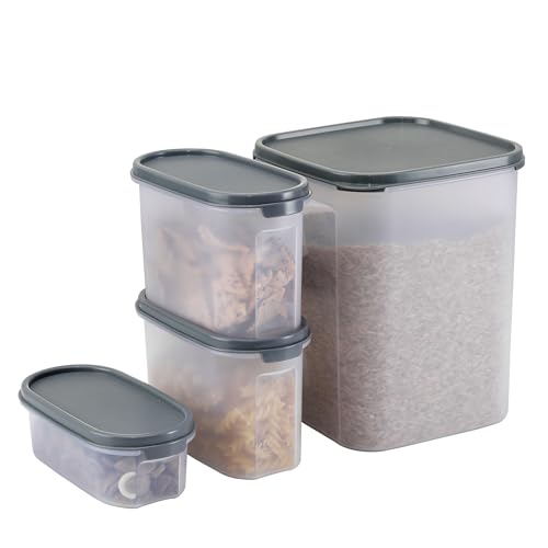 Image of KOLORR Modular Plastic Containers Set for Kitchen Storage Combo, Set of 4 (500ml x 1 / 1100ml x 2 / 5500ml x 1) | Dry Food Organizer | Air Tight Grocery Jar /Container | Food Grade | Transparent