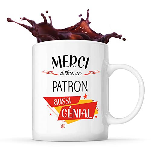 Planetee Mug Merci Patron Génial | Tasse Idée Cadeau Collègue Travail Retraite