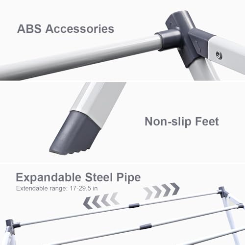 Bobikuke Klappbarer Wäscheständer mit 4 Kleiderbügel, ausziehbar Wäscheständer 3 Ebenen für drinnen und draußen, 73 x 35.5 x 105 cm - Weiß