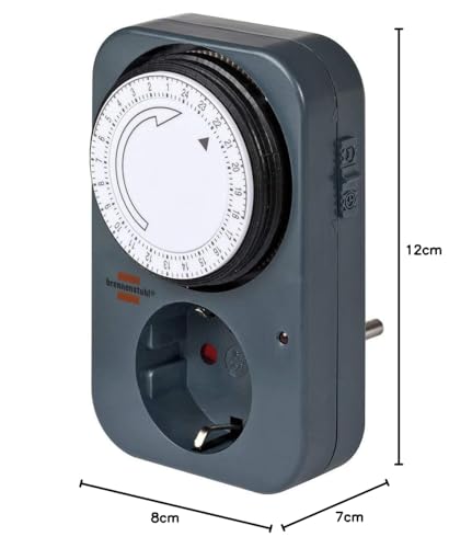 Brennenstuhl Zeitschaltuhr MZ 20, mechanische Timer-Steckdose (Tages-Zeitschaltuhr mit erh&ouml;htem Ber&uuml;hrungsschutz) grau (3er Pack)