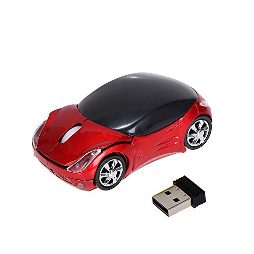 TONSEE 2.4GHz 1200DPI Car Shape Wireless Optical Mouse USB Scroll Mice for Tablet Laptop Computer (Red)
