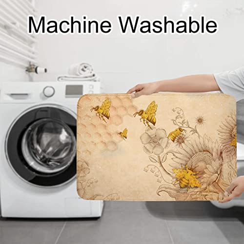 3-teiliges Badezimmerteppich-Set, ländliche Honigbienenen, Blumendruck, 3-teiliges Badezimmerteppich-Set, Badematte, Kontur, WC-Deckelbezug, Badezimmer-Anti-Rutsch-Pad – Bild 8
