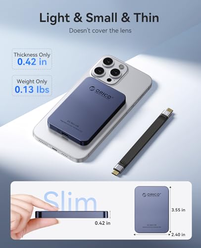 Image of ORICO 1TB Magnetic External SSD, Aluminum Alloy, Up to 460MB /s, External Solid State Drive, Expand Storage for iPhone 17 Pro Max, Compatible w /MagSafe, USB-C Smartphones - K5MINI Blue
