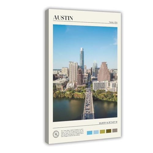Austin Downtown Skyline Congress Bridge Lady Bird Lake Texas Art Poster