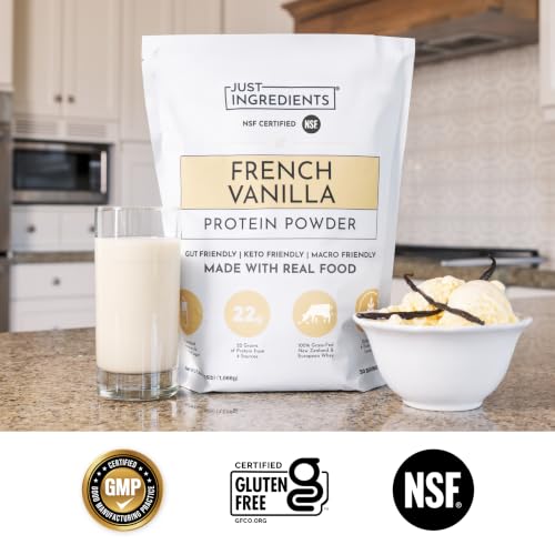 Image of JUST INGREDIENTS French Vanilla Protein Powder, 30 Serving Bag | Grass-Fed Whey & Plant Protein Blend, Real Vanilla Bean, Sweetened with Monk Fruit, Non-GMO, Gluten-Free
