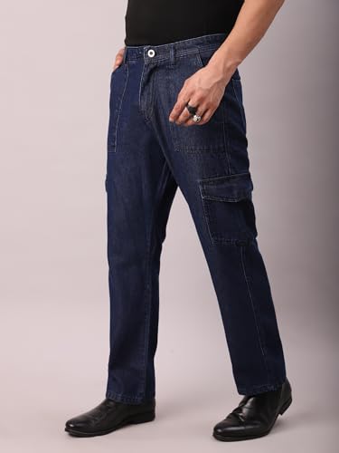 Image of AVANOVA Bell-Bottom Men Cargo Jeans II Men Cargo Pants II Denim Cargo for Men II Cotton Pant II Wide Legs II Flap Pockets II Cargo for Men (Jeans-119)