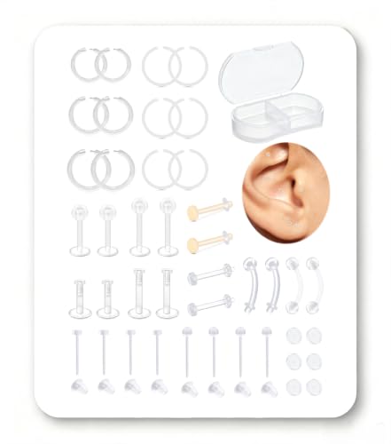 Longita Clear Earrings Plastic Earrings Retainers for Work Surgery Sport School Invisible Ear Stud Retainers 16g Plastic Cartilage Helix Rook Labret Lip Piercing Spacers Sensitive Ears