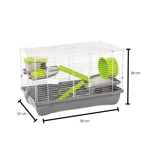 Pet's Market - Gabbia Duffy 2 Prestige per criceto cavia topo piccoli roditori accessoriata con ruota ciotola casa tubo scala 58X32X38