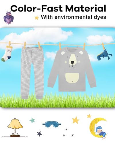 Image of DAUGHTER QUEEN Boys Pajamas Size 7 Long Sleeve Pjs for Boys 7t 100% Cotton Pj Sets Kids Sleepwear Child Bear Themed Jammies Spring Clothes Medium, 6-7 Years Old