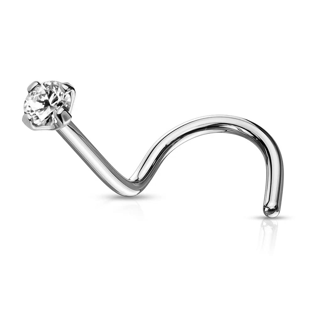 Monster Piercing14K oro blanco puntas Set piedra de la CZ redondo 20 calibre nariz tornillo de perforaci?n de la fosa nasal