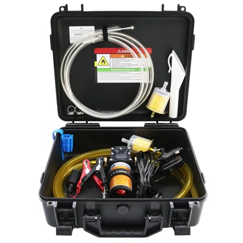 Steauty 12V 75W Fuel Transfer Pump Set, gasoline transfer pump Moves Up to 110 Gallons Of Gas or Diesel Per Hour, with Patented Pulley Lead Pipe,for Vehicles, Boats, Equipment, UTV (110GPH, PRO SET)