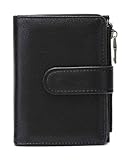 HAWILAND Women's Small Leather Wallet, RFID Blocking Wallet for Ladies with Photo, Card Holder for ID & Credit Card, Zipper Coin Purse (Black)