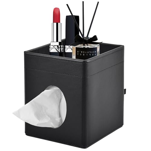 XNONE Tissue Box Cover Square Tissue Box Holder PU Leather Facial Tissues Organizer with Storage...