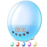 🌴 【8 + 1 sonidos naturales y radio FM】🌴 El despertador con luz tiene 8 sonidos para elegir, como música pura, pájaros, bosque, olas, lluvia, etc. Además, puede registrarse como tono de llamada de alarma. Mantenga presionado el botón "Radio FM" durante 2 segundos, la lámpara Wake Up buscará y almacenará automáticamente hasta 40 estaciones de radio MAX. Escuchar música relajante en la radio antes de acostarse puede ayudarlo a dormir mejor.