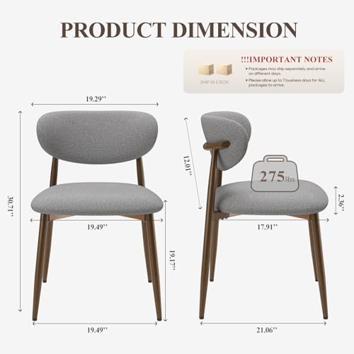Image of MALOL Upholstered Dining Room Chairs Set of 4, Kitchen Chairs with Metal Legs and Anti Slip Pads, Curved Back Dining Chair for Home and Restaurant Use, Light Grey