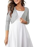 U.Vomade Women's Vintage Dressy Open Front Light Grey Bolero Shrug Cropped Cardigan M