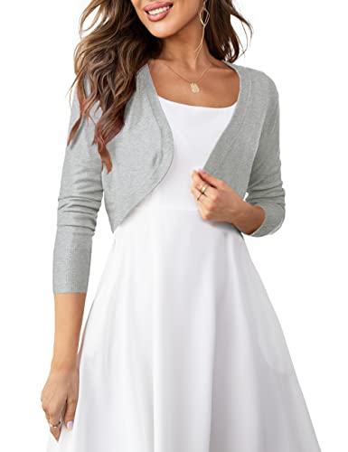 U.vomade Women's Vintage Dressy Open Front Light Grey Bolero Shrug Cropped Cardigan M #TOP19