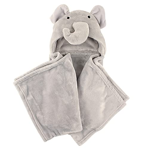 Image of Hudson Baby Unisex Baby and Toddler Hooded Animal Face Plush Blanket, Elephant, One Size