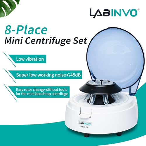 LABINVO 8-Place Mini Centrifuge Set, 7000RPM Benchtop Centrifuge Machine,2 Interchangeable Rotors,0.2mL×32 PCR Strips &0.2mL×4 PCR 8 Strips, with 500pcs of 2ml Micro-centrifuge Tubes, IN-MPS001
