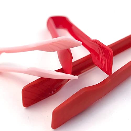 Image of 3 Piece Multifunctional Plastic Food Tongs Kitchen Bread Non-Slip Cooking Clip Clamp BBQ Salad Tools Grill Utensils - 6 /8 /10 Inch (Red)