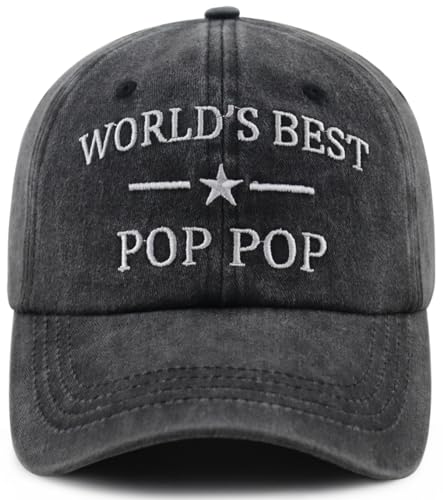 Pop Pop Gifts from Grandkids Daughter Son Funny Worlds Best Grandpa Hat Adjustable Cotton Embroidered Grandfather Baseball Cap Fathers Day Retirement Birthday Gifts for Grandpa Dad Men Friend