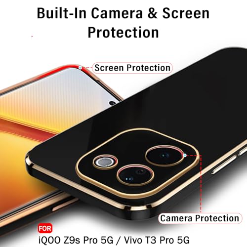 Image of TheGiftKart Luxurious Golden-Plated Back Cover Case for iQOO Z9s Pro 5G / Vivo T3 Pro 5G | Raised Lips for Camera & Screen Protection | Shockproof Design | Back Cover Case (TPU, Black)