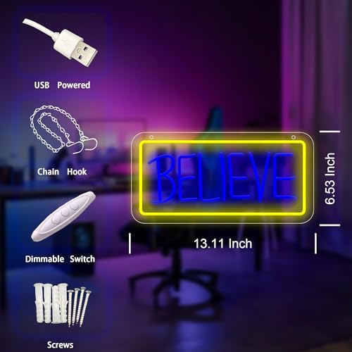 Image of Ted Believe Lasso Neon Sign, LED Believe Neon Light Sign for Wall Decor, Inspirational Word Neon Signs for Home Office, Study Room, Classroom, Motivation Wall Decoration