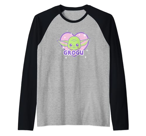 T-shirt Raglan Grogu Star Wars au design Baseball Kawaii et Coeur Brillant