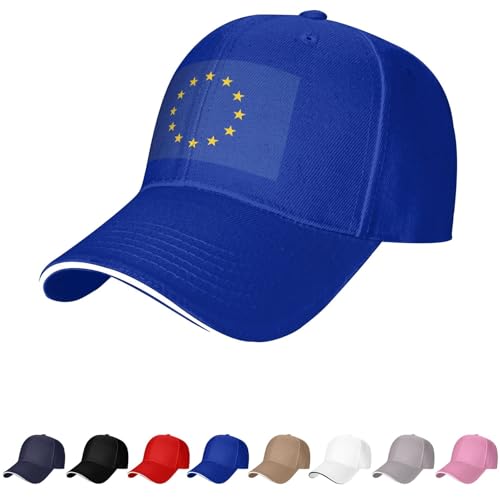 Casquette drapeau de l'Europe Casquettes européennes pour homme et femme Drapeau de l'Europe Casquette de baseball Trucker Dad Hat, bleu, Taille unique