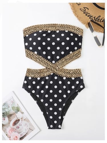 Image of Milumia Women's Stitch Detail Strapless One Piece Swimsuit Cut Out Bandeau Bathing Suit