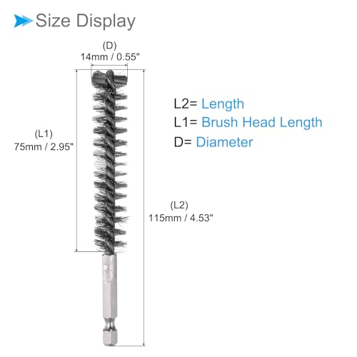 Image of Bore Brush, 14mm Dia 4.5 inch Length, Stainless Steel Cleaning Wire Brushes with 1 /4 Inch Hex Shank - (Applications: for Power Drill, Die Grinder), 5-Pieces