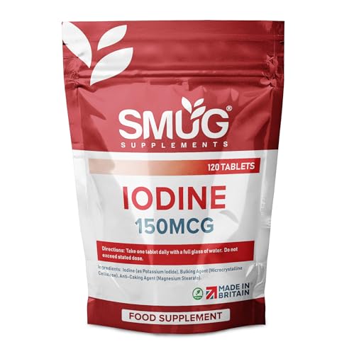SMUG Supplements Iodine Tablets - 120 High Strength 150mcg Pills - Natural Source of Iodine from Potassium Iodide - Vegan - Suitable for Men and Women - Made in Britain