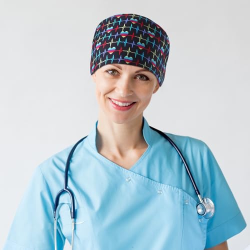 Coume 8 Pcs Nurse Caps for Women Nursing Working Caps with Button and Sweatband Adjustable Elastic Scrub Hats for Dentist