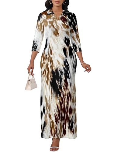 Image of PinkPatty Women's Casual 3 /4 Sleeve Polo V Neck Bodycon Maxi Dress