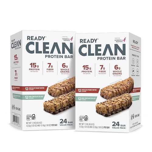Ready Protein Bars Twin Pack - High-Protein Snack with 15g Whey Protein With Flaxseeds and Omega-3s for Sustained Energy Supports Lean Muscle and Recovery No Artificial Sweeteners - 48CT Variety Pack (2x 12ct Chocolate Sea Salt and 2x 12ct Chocolate Peanut Butter)