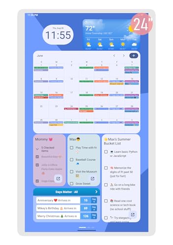 Viewzio 24 Inch Digital Planner Wall Planner Touch Screen Chore Chart Syncs All Android Tablet Apps To Do List Notepad Electronic Smart Calendar Digital for Family Meal Planner Support Via App Store Wall Mount White